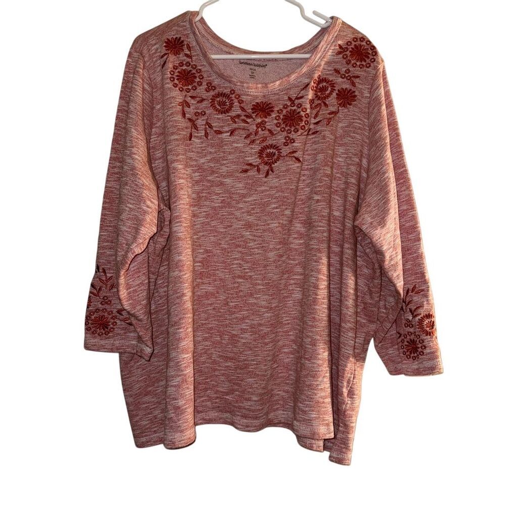 Woman Within Plus‎ 3X Orange Floral Embroidered Long Sleeve Tee